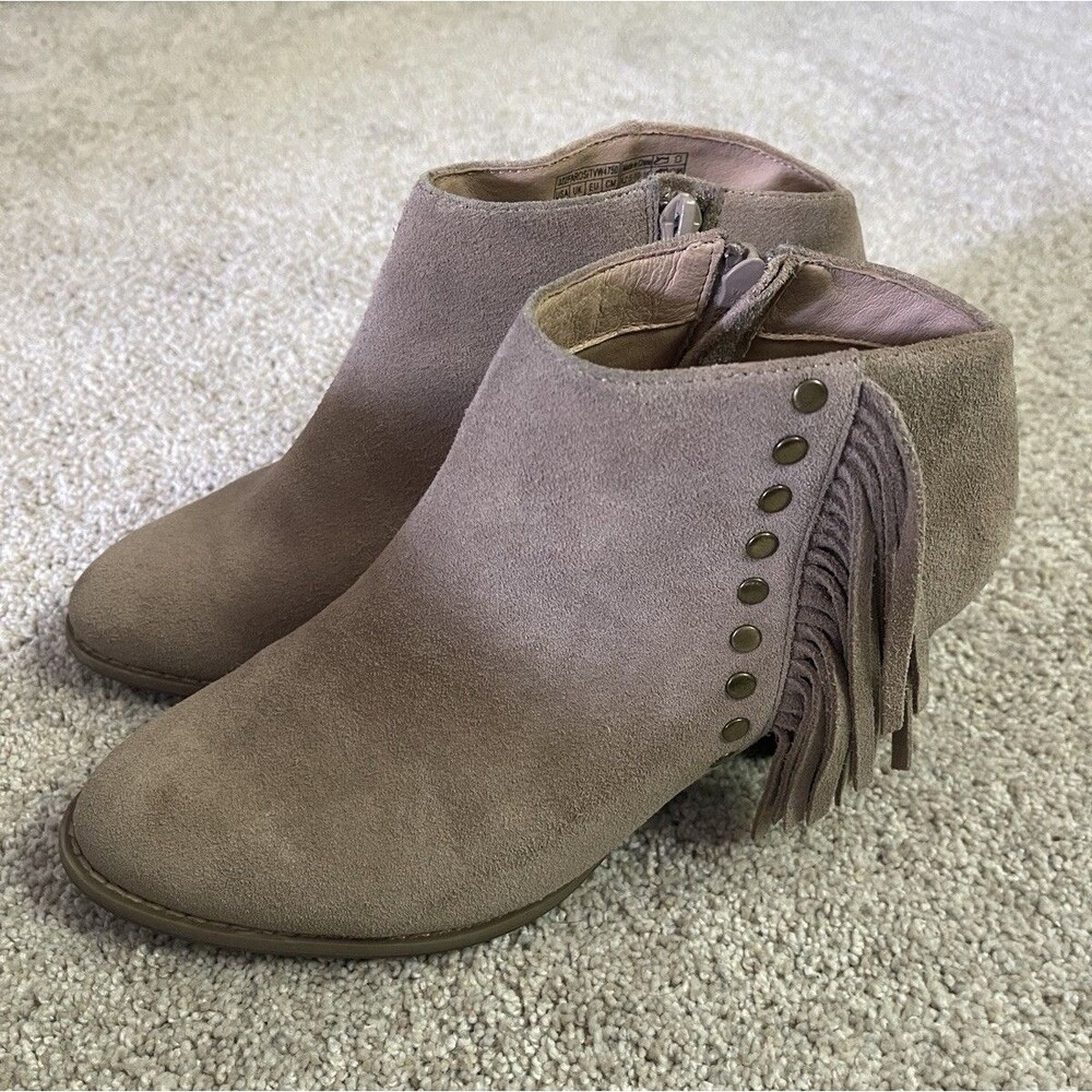 Vionic Beige Tan Upright Faros Size 6.5 Fringe Western Ankle Bootie Suede OBO